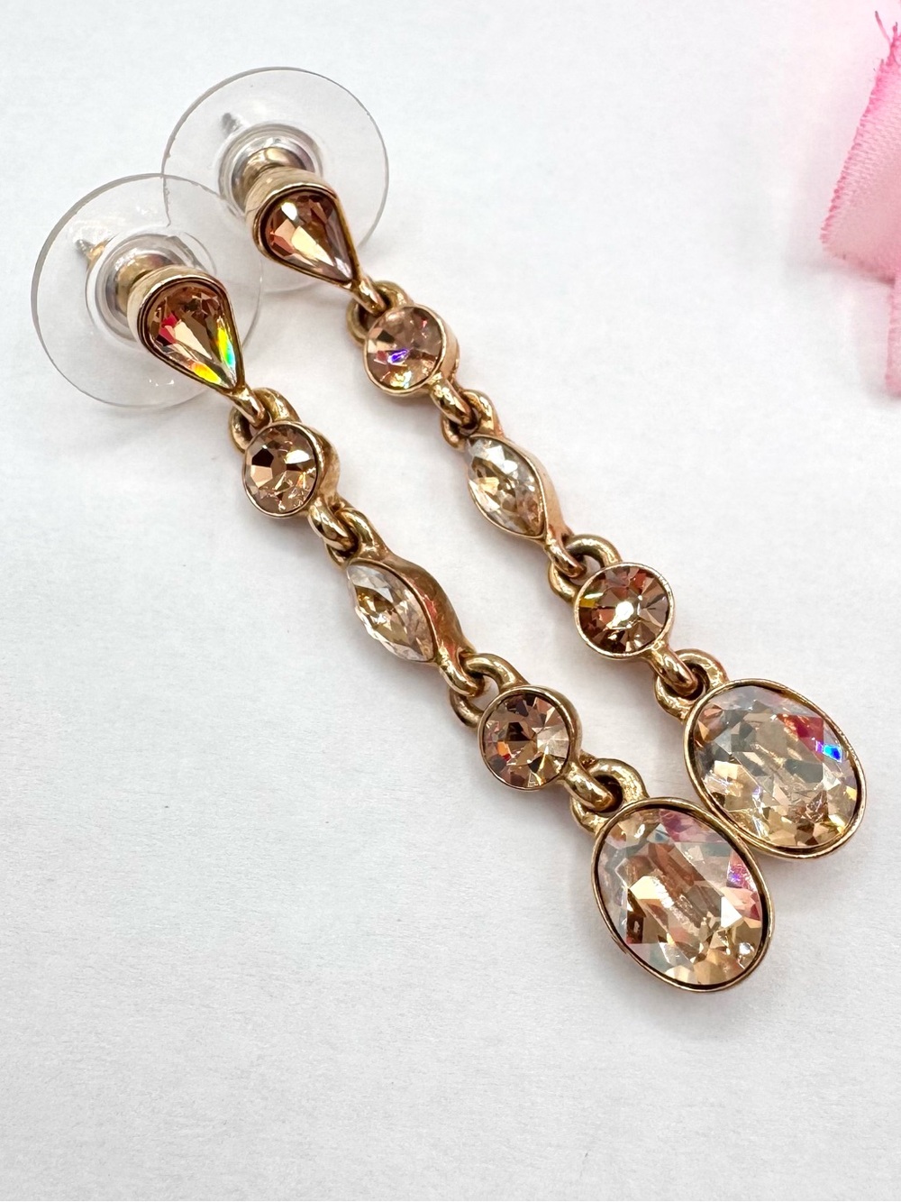 Givenchy Champagne Crystal Drop Earrings Sparkling Special Occasion Wedding Icy